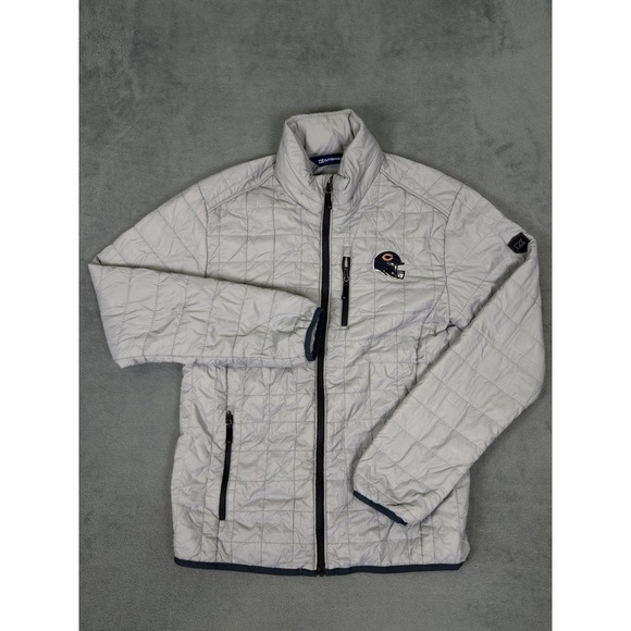 Cutter & Buck Jacket Mens Small Gray Quilted Puffer Hooded Chicago Bears - Picture 3 of 13